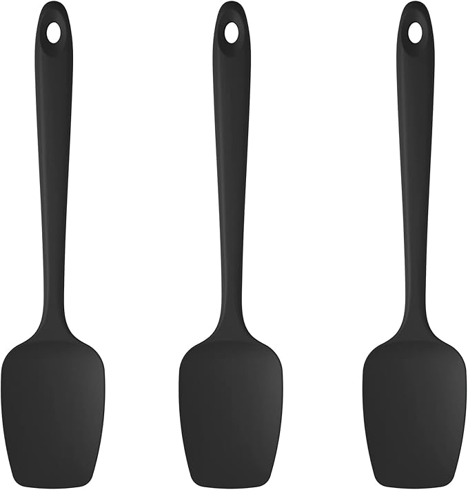 U-Taste Silicone Spoon Spatula Set, 600쨘F High Heat Resistant Food Grade Flexible Rubber Scraper, Cooking Mixing Baking Kitchen Utensils Set of 3 (Black)