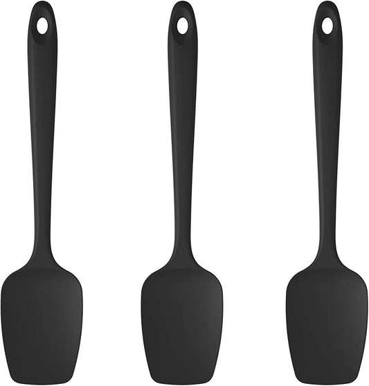 U-Taste Silicone Spoon Spatula Set, 600쨘F High Heat Resistant Food Grade Flexible Rubber Scraper, Cooking Mixing Baking Kitchen Utensils Set of 3 (Black)