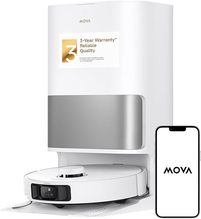 Mova P10 Pro Ultra Robot Vacuum and Mop 13,000Pa Suction, 140째F Hot Water Auto Mop Washing & Drying, Dual Spinning Extenable Mop,10.5mm Lifting for Carpet, 360째Obstacle Avoidance, App Control