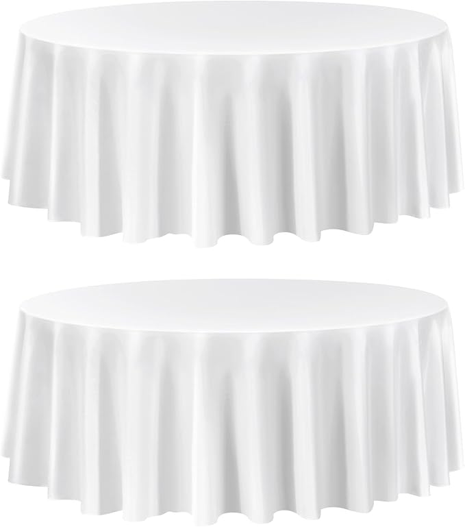 VEVOR White Round Tablecloths 2 Pack, 120 Inches in Diameter, Stain- & Wrinkle- Resistant, Machine Washable Table Clothes, Polyester Fabric Table Covers for Wedding, Party, Banquet, Formal Events