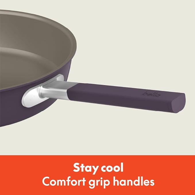 bella 9 Piece Ceramic Nonstick Cookware Set, Fits-anywhere??Kitchenware w EverGood??Coating, Dishwasher & Oven Safe, All Stovetops Compatible, Stackable Design, Cool Touch Handles, Plum