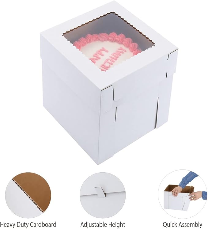 Tall Cake Boxes for Tier Cakes,12x12x12 Inch [3 Pack ] Thick Sturdy Bakery Box with Window,White Wedding Cake Boxes,Layer Cake Carrier,Disposable Cake Containers