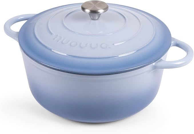 Nuovva Enamelled Cast Iron Dutch Oven Pot with Lid 6.4 Quart Non Stick Casserole Pot ??Heavy Duty & Oven Safe up to 500째 F for Bread Baking, Braising, Stews, Roasting ??28cm Costal Blue