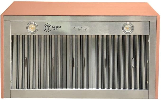 CT Copper Tailor Copper Vent Hood Island Mount,30'' W,39''H, 610 CFM Exhaust Fan,Stainless Steel Vent,LED Light,Dishwasher-Safe Baffle Filters,Smooth-Dark Patina,VH3A