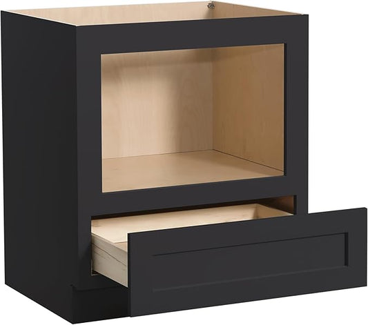 Solid Wood RTA 30" Microwave Base Cabinet,Kitchen Oven Cabinet - with 1 Full Overlay Drawer (Frame Dimension: 24''W*16''H) (Charcoal Black, 30" Width x 24" Depth x 34 1/2" Height)