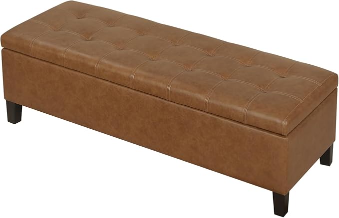 DECO DE VILLE Ottoman with Storage, 51 Inch Large Ottomans Storage Bench,Faux Leather Upholstered End of Bed Bench with Hinged Lid, Long Foot Rest Stool for Living Room Bedroom, Vintage Golden Brown