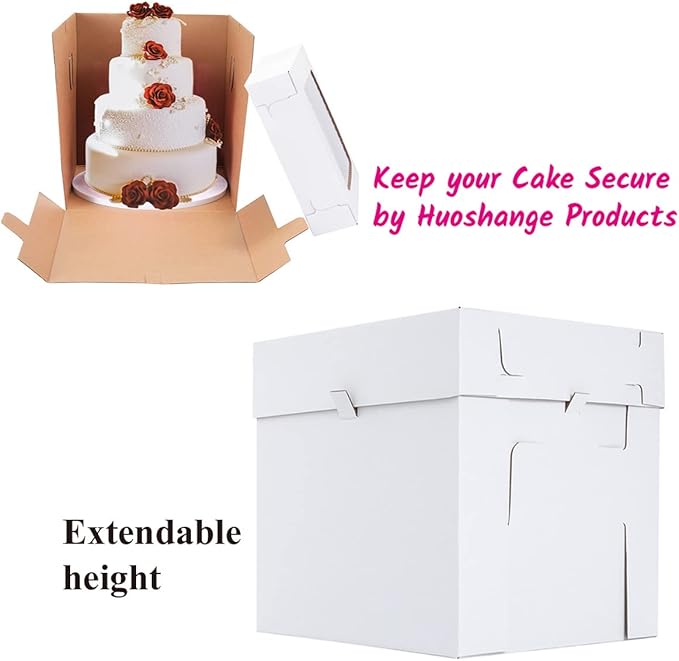 Tall Cake Boxes for Tier Cakes,12x12x12 Inch [3 Pack ] Thick Sturdy Bakery Box with Window,White Wedding Cake Boxes,Layer Cake Carrier,Disposable Cake Containers