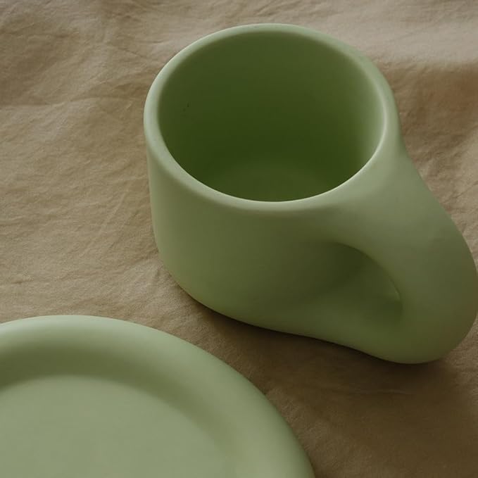 WENSHUO Chubby Funny Coffee Mug, Novelty Cute Cup and Saucer, Matte Cr챔me, 9 oz (Mint Green)