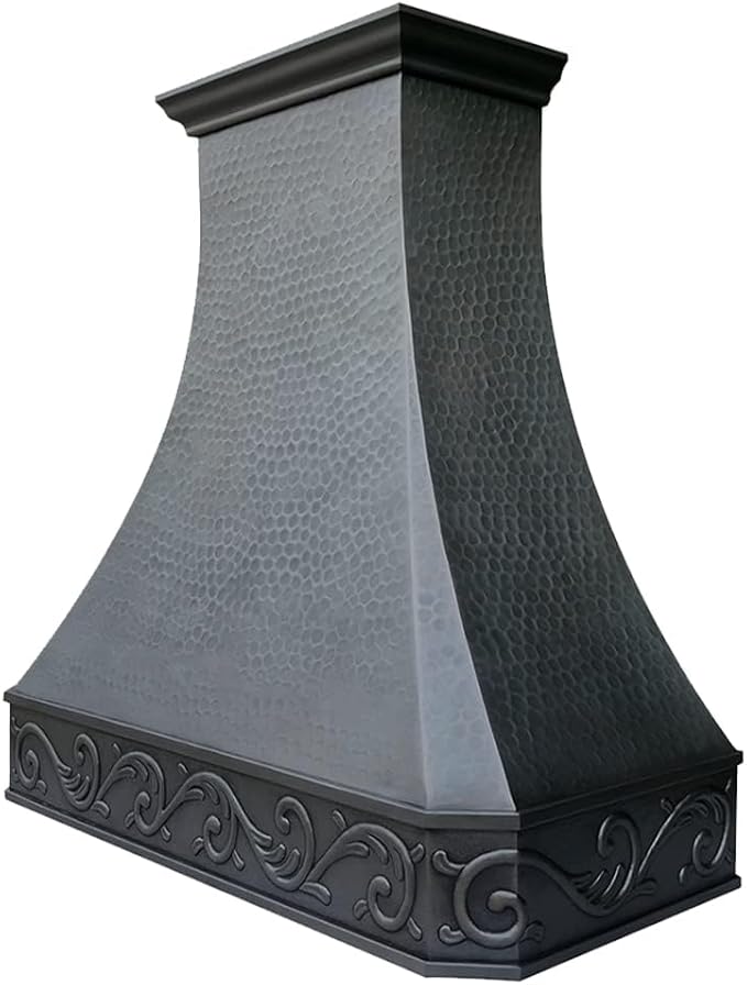 CT Copper Tailor Copper Vent Hood Island Mount,60'' W,39''H,1260 CFM Exhaust Fan,Stainless Steel Vent,LED Light,Dishwasher-Safe Baffle Filters,Light Hammered-Dark Patina,VH3A