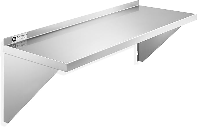 KUTLER Stainless Steel Shelf - 12" x 36", NSF Commercial Wall Mount Shelves with Backsplash, Floating Metal Shelving for Restaurant, Kitchen, Home
