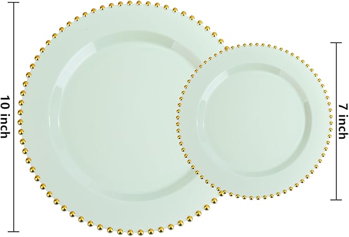 EI 60pcs Green Plastic Plates with Gold Rim,Disposable Plastic Plates Heavy Duty for Party,Sage Green and Gold Dessert/Dinner Plate for Birthday,Afternoon Tea,Wedding,Spring,Valentine's Day,Easter