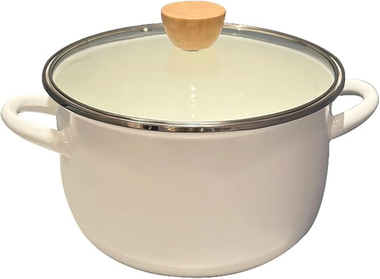 Enamel Stockpot with Lid, 4 Quart Soup with Handle, Big Granite Cooking Pot for Stovetop, Campfire, Outdoor Stove