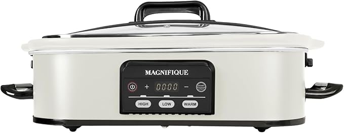 4 Quart Casserole Digital Slow Cooker, Premium Ceramic Bakeware for Oven, Dishwasher Safe Baking Dish, White White