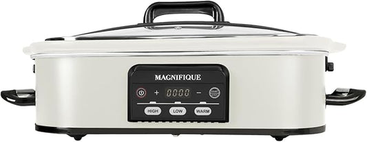 4 Quart Casserole Digital Slow Cooker, Premium Ceramic Bakeware for Oven, Dishwasher Safe Baking Dish, White White