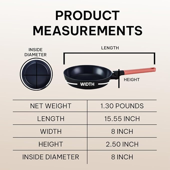 Brabantia Tasty+ 8??Nonstick Frying Pan ??PFAS/PFOA/PTFE Free Ceramic Skillet with Stay?멌ool Handle, Easy Clean, Even Heating, Ideal for Eggs & Small Meals