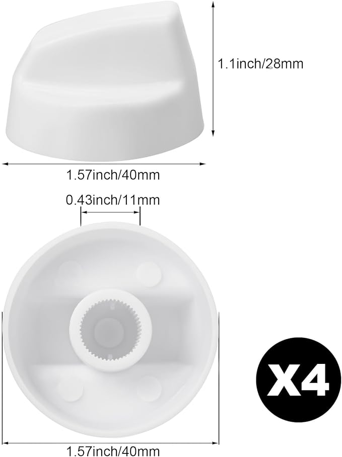 Jetec 4 Pack Control Knobs Replacement with 12 Adapters for Oven/Stove/Range, Please Check Carefully Whether The Dimensions in Figure Match(White)