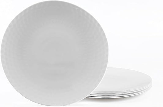 7.5 inch Appetizer Plate Set of 6, Opal Glass Round Geometric Faceted Small White Plates for Salad Dessert, Kitchen, Dishwasher and Microwave Safe