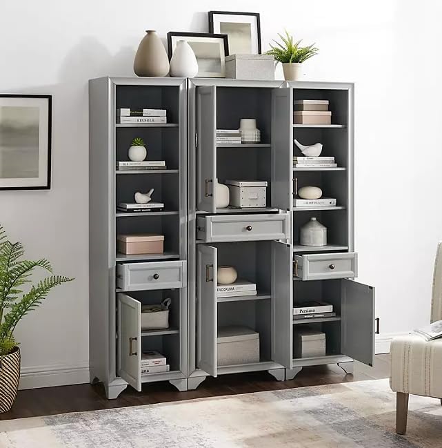 3-Piece Kitchen Storage Cabinet Set, Tall Pantry with Shelves and Drawers, Modern Farmhouse Style, (Distressed Gray)