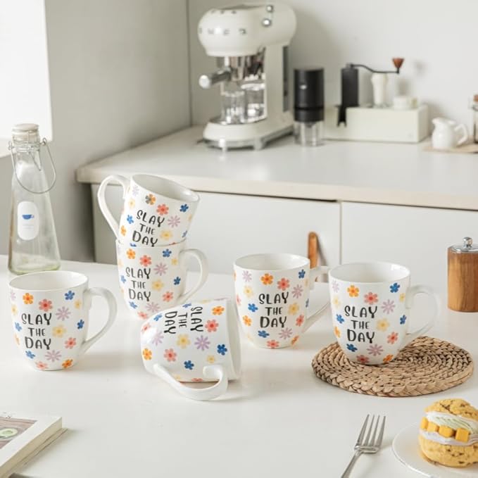 16OZ Ceramic Slay the Day Coffee Mugs Set, Large Colorful Coffee Cups with Handles for Milk, Tea, Latte, Mocha, Cocoa, Cappuccino, Porcelain Cups Gift for Holiday or Anniversary (4PCS)