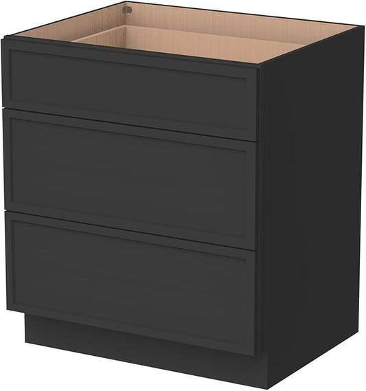 Newtown 3-Drawer Solid Wood Cabinet Premium Storage Organizer for Kitchen,Office Files, Essentials, and Mor Versatile and Stylish Drawer Cabinet for Home (NT-Charcoal Black, 21"W x 24"D x 34.5"H)