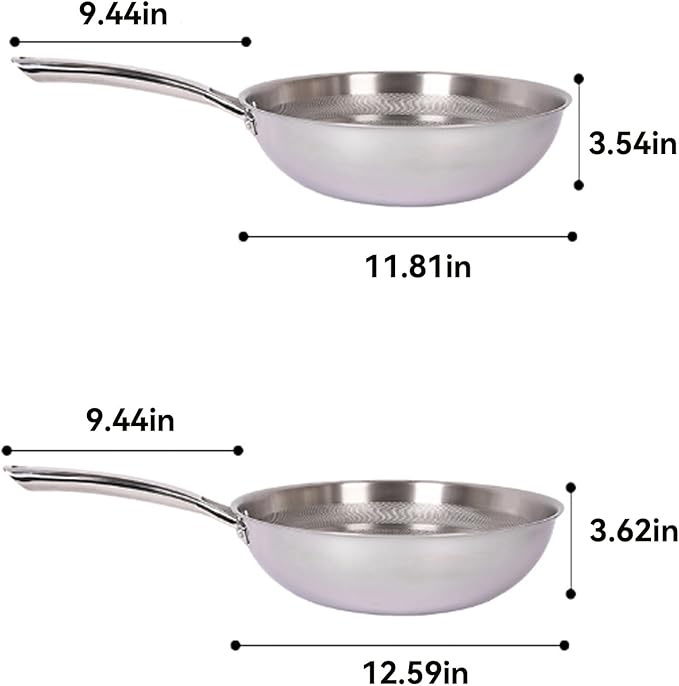 Titanium Hammered Wok Pure with Lid, No Coating Non-Stick Titanium Cookware, Frying Pans, Hammered Pan, Ultra-Durable, Scratch-Resistant, Safe for Oven, Induction & Cooktops Up To 750째F,11.81i