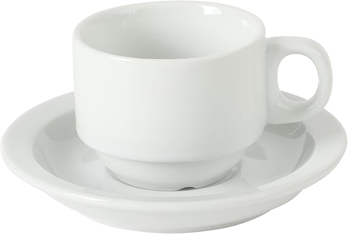 Gibson Home Gracious Dining 3-Ounce Espresso Cups Set of 4, Small Stackable Coffee Cups with 4 Saucers, Metal Stand, Ceramic Demitasse Mugs, Espresso Accessories for Machine