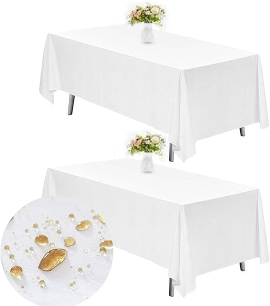 TWINPRET Rectangle Tablecloth 60 x 102 Inch, White Waterproof Washable Polyester Table Cloth - Stain & Oil Resistant Rectangular Table Cover for Banquet & Party (Fits 6 Foot Tables) [2 Pack]