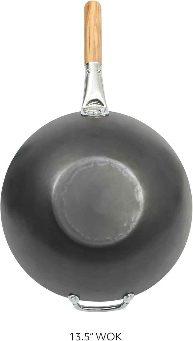 SUR LA TABLE Kitchen Essentials Quick Fire 13.5" Carbon Steel Flat Bottom Wok ??Durable Nonstick Stir Fry Pan