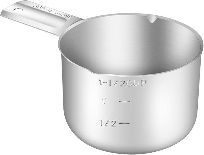 BERYLER 1PCS 1-1/2Cup (360ml, 12oz) Single Measuring Cup, Stainless Steel Measure Scoop, Metric and US Measurement, Dishwasher Safe