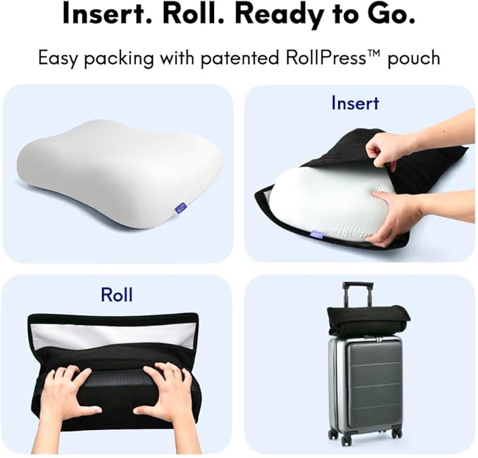Cushion Lab Travel Deep Sleep Pillow ??Compact Memory Foam Neck Pillow for Sleeping, Portable Pillow for Hotels, Camping, Side & Back Sleepers, On-The-Go ??Black