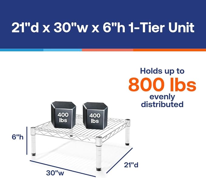 Shelving Inc. 21" d x 30" w x 6" h Chrome Wire Sheving with 1 Tier Shelf, Weight Capacity 800lbs Per Shelf