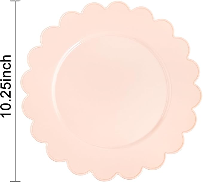 SUT 72-Count Pink Plastic Plates Disposable 10.25 Inch - Scalloped Edge Dinner Plates for Valentine?셲 Day, Parties, Birthdays, Weddings | Lightweight & Durable Disposable Dinnerware (72 Pack)