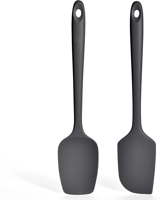 2 Pieces Silicone Spatula Set: Ironberry 600쨘F Heat Resistant Food Grade Cooking & Baking Utensils, Kitchen Flexible Nonstick Rubber Scraper for Scraping, Mixing, Scrambling, Flipping (Black)