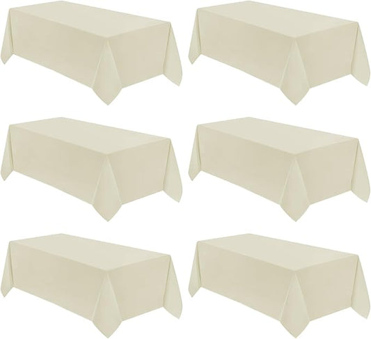 VidaFete Tablecloth 6 Pack 90 * 156inch Rectangle Table Cloth Polyester, Stain Wrinkle Resistant Polyester Dining Table Cover for Kitchen Dinning Party Wedding Rectangular Buffet Decoration(Ivory)