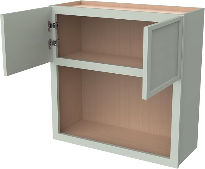 Solid Wood RTA Wall Microwave Cabinet with 2 Doors - Open Shelves Kitchen Pantry Storage - Newtown Jade Green, 30'W24'D36'H