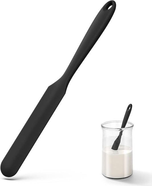U-Taste Skinny Silicone Jar Spatula: 600쨘F Heat-Resistant Food-Grade 10in Long Narrow Sourdough Stirring Stick, Seamless Flexible Peanut Butter Spreader for Scraping Icing Bread Cream, Jam (Black)
