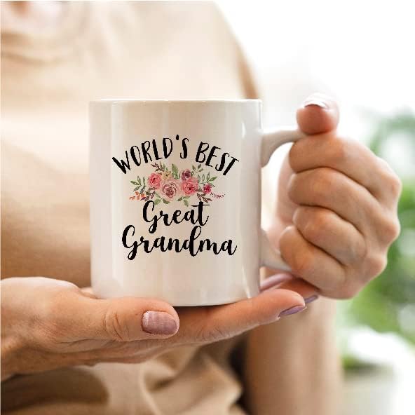 QASHWEY World's Best Great Grandma Floral Coffee Mugs Mug, Great Grandma Birthday Mother's Day Gifts From Great Grandkids, Best Great Grandmother Gifts Double Side Printed Ceramic Mug Cup 11 Ounce