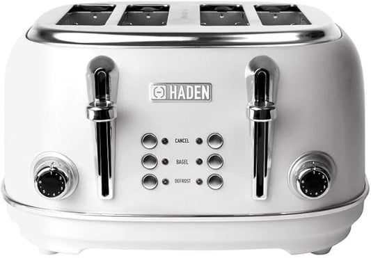 HADEN Heritage Toaster with Extra Wide Slots, 1500-Watt, Ivory & Chrome - Retro Stainless Steel Design with Self-Centering Function, Adjustable Browning Control & Removable Crumb Tray