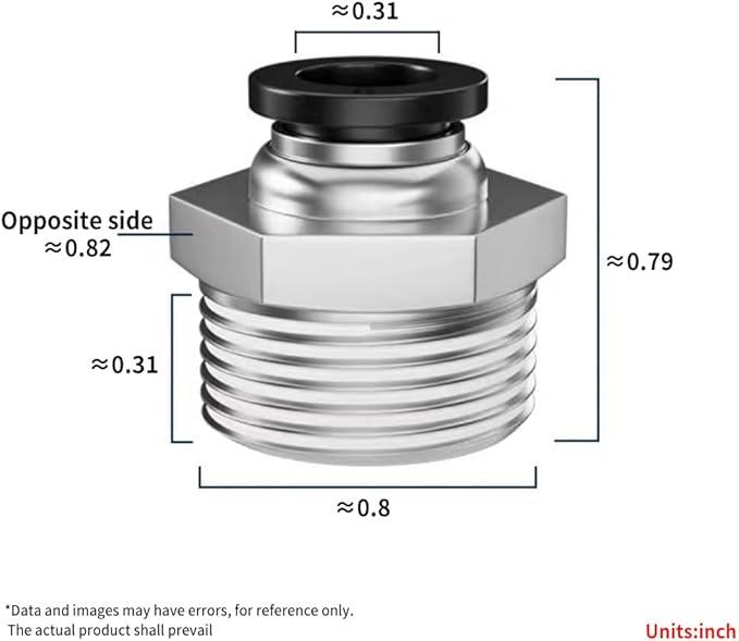 Pneumatic Black Push Connect Fittings 8mm Tube OD x 1/2 Inch NPT Air Push Connect Tools Pneumatic Hose Fittings(Pack of 5)