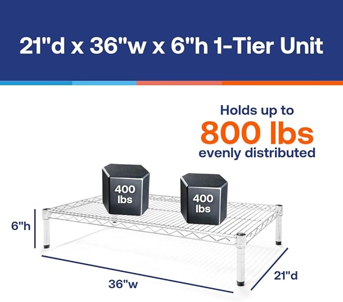 Shelving Inc. 21" d x 36" w x 6" h Chrome Wire Sheving with 1 Tier Shelf, Weight Capacity 800lbs Per Shelf