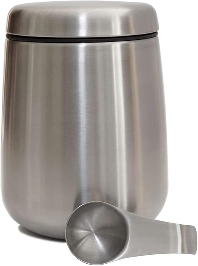 MEKBOK Coffee Canister,Airtight Stainless Steel Kitchen Food Storage Container with Date Tracker and Scoop for Grounds Coffee,Airtight Coffee Beans, Flour,Cereal,(18 OZ
