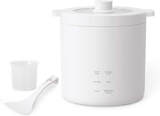 olayks Mini Rice Cooker, Small Electric Cooker 2 Cup Uncooked with 4 Cooking Functions, Ceramic Rice Cooker with 24 Hour Preset, Heat Preservation, Anti Scald Carry Handle