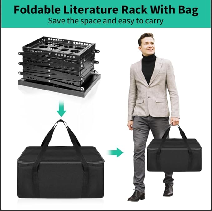 Folding Literature Rack, 6 Pockets Metal Brochure Holder Stand Floor Standing Magazine Rack竊똃ouble-sided Display Flyer Holder Stand Literature Stand for Trade Show Office Store Home