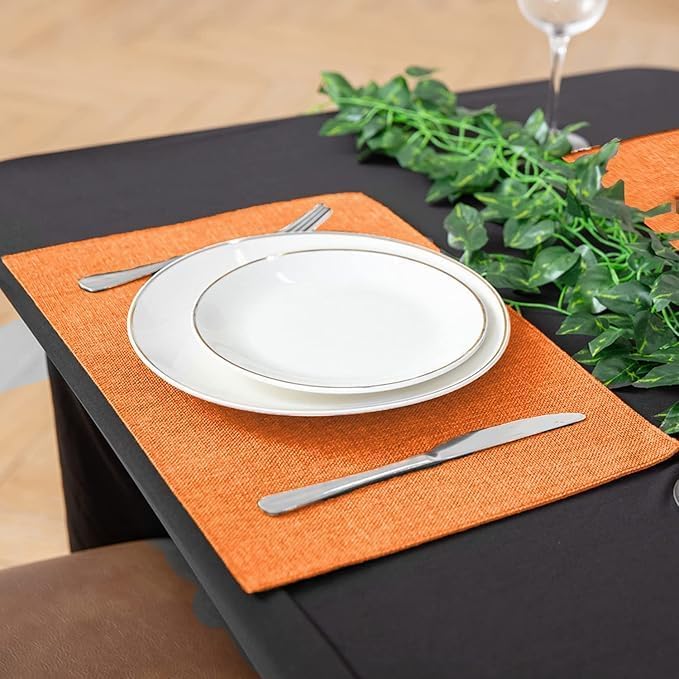 Rinpon Linen Placemats Set of 8, Machine Washable, Heat Resistant, Wrinkle Free, Thick Polyester Kitchen Place Mats for Dining Table (Orange)