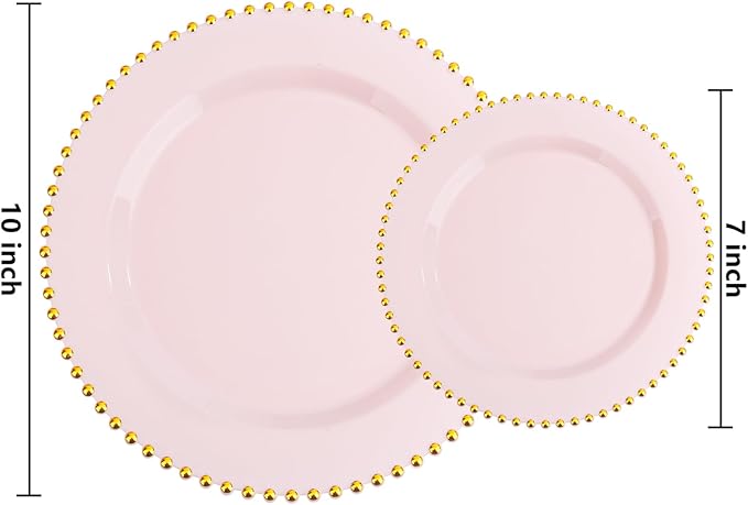 EI 60pcs Pink Plastic Plates with Gold Rim,Pink Party Plates Disposable,Heavy Duty Dinner/Dessert Fancy Elegant Plate for Wedding,Birthday,Afternoon Tea