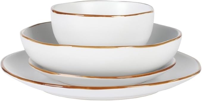 Gibson Home Hazeltine 16-Piece White Stoneware Dinnerware Set ??Plates and Bowls, Durable Ceramic Kitchen Dinner Set