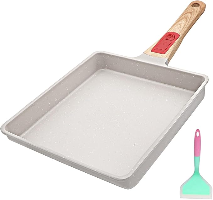 Nonstick Tamagoyaki Pan Large, Japanese Omelette Square Egg Pan Nonstick, Detachable Handle, PFAS & PFOA-Free, Oven Safe, 9" x 8.2"