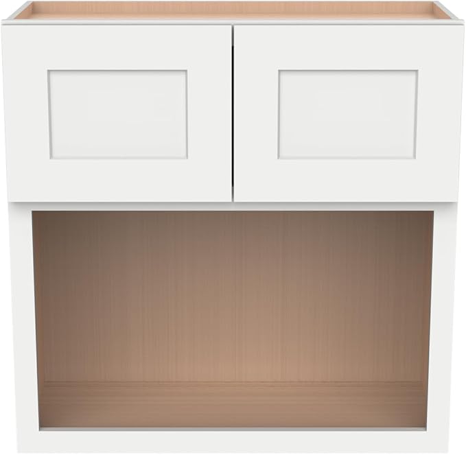 Solid Wood RTA Wall Microwave Open Shelves Cabinet With 2 Doors - Kitchen Pantry Storage Stand (Shaker Origami White, 30"W24"D36"H)