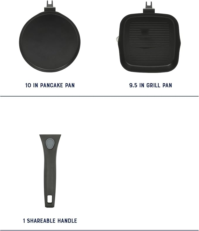 Oster SmartHandle 2-Piece Fry Pan & Pancake Pan Set ??Nonstick Cookware with Removable Handle, Oven & Dishwasher Safe, Space-Saving Design