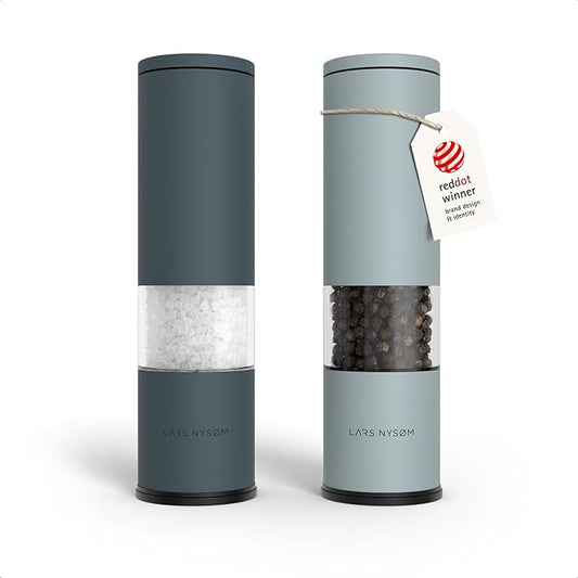 LARS NYS횠M Salt and Pepper Grinder Set Manual, Stainless Steel Salt and Pepper Mills with Adjustable Ceramic Grinder I Design Spice Shakers (Blue)
